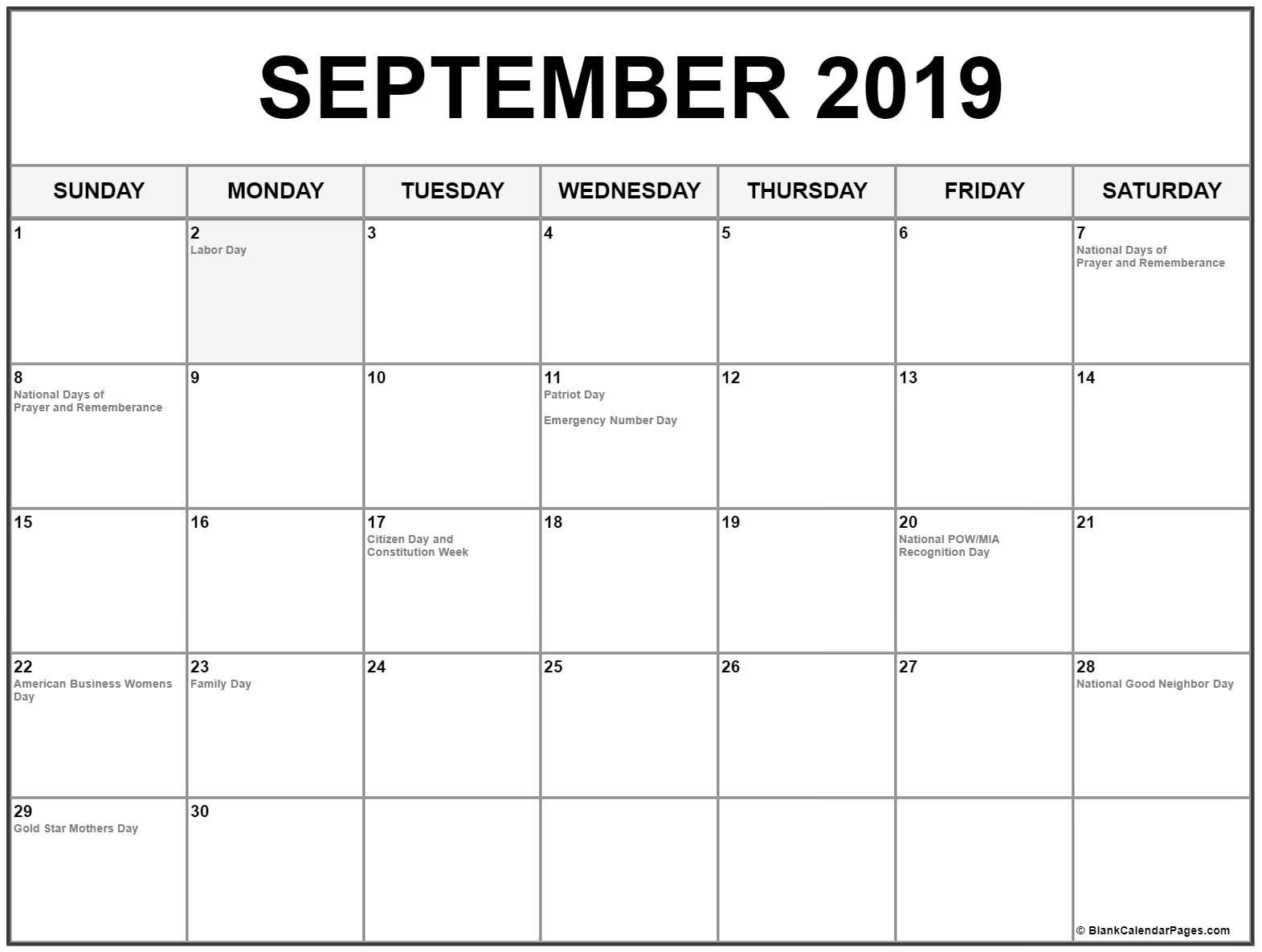 September 2019 Calendar With Holidays #september #september2019 for Large Printable September Calendar With Holidays