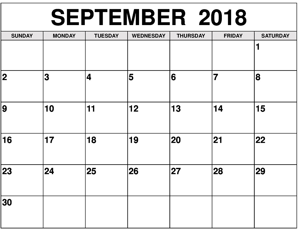 September Month Calendar 2018 for Calendar For Month Of September