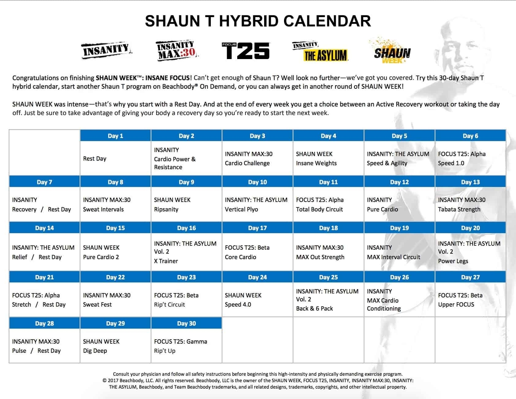 Shaun T Week Insane Focus [Instant Access To 7 Workouts] with Insanity Max 30 Calendar Pdf