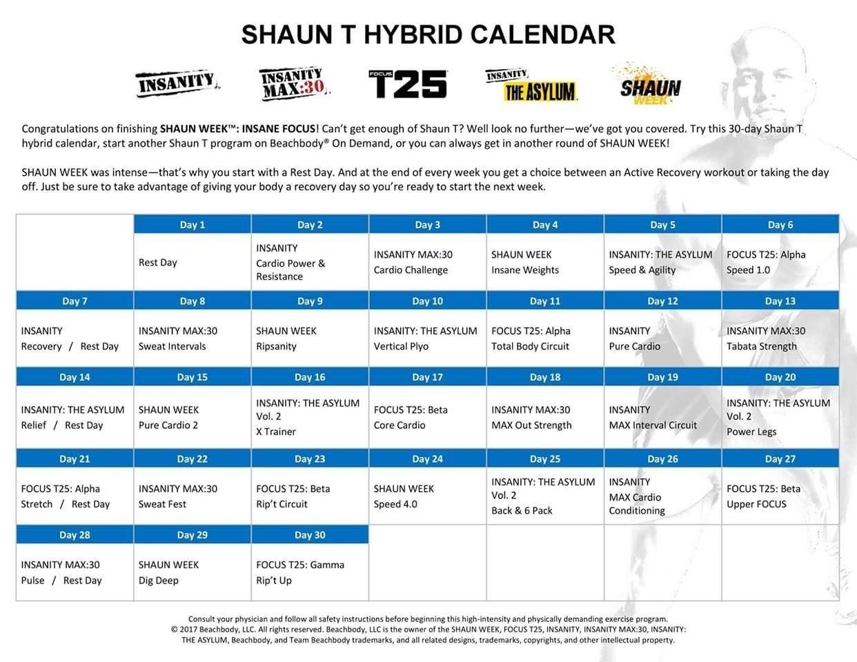 Shaun Week Monthly Calendar #2 Calendrier Hybride Mensuel | Exercise intended for Insanity Max 30 Calendar Month 2