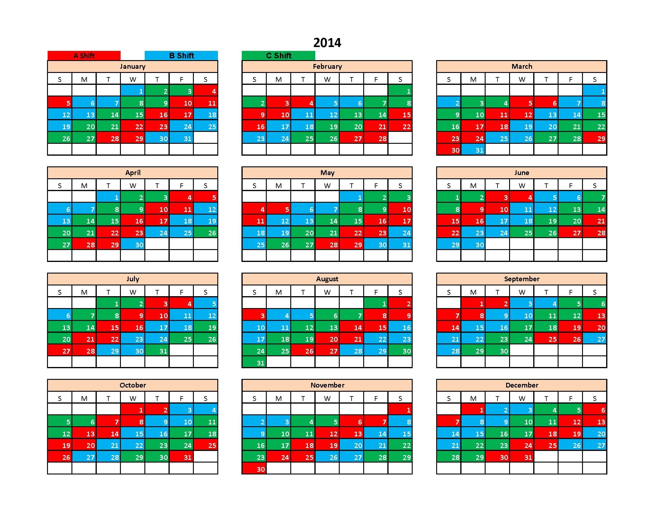 A B C Shift Calendar 2025