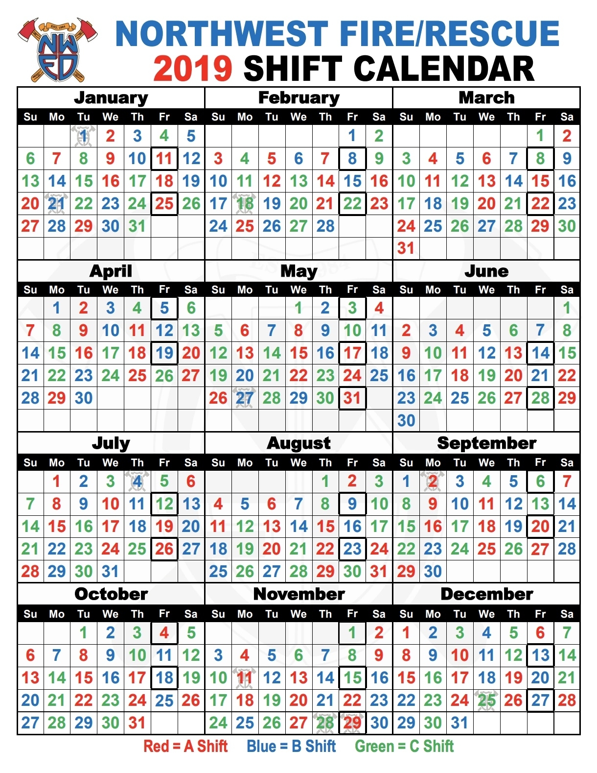 Shift Schedules | Northwest Fire District inside A B C Shift Calendar