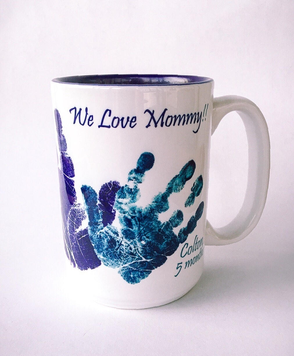 Sibling Baby Toddler Handprint Mug Using Actual Prints Baby | Etsy regarding Handprint Footprint With Siblings Ideas