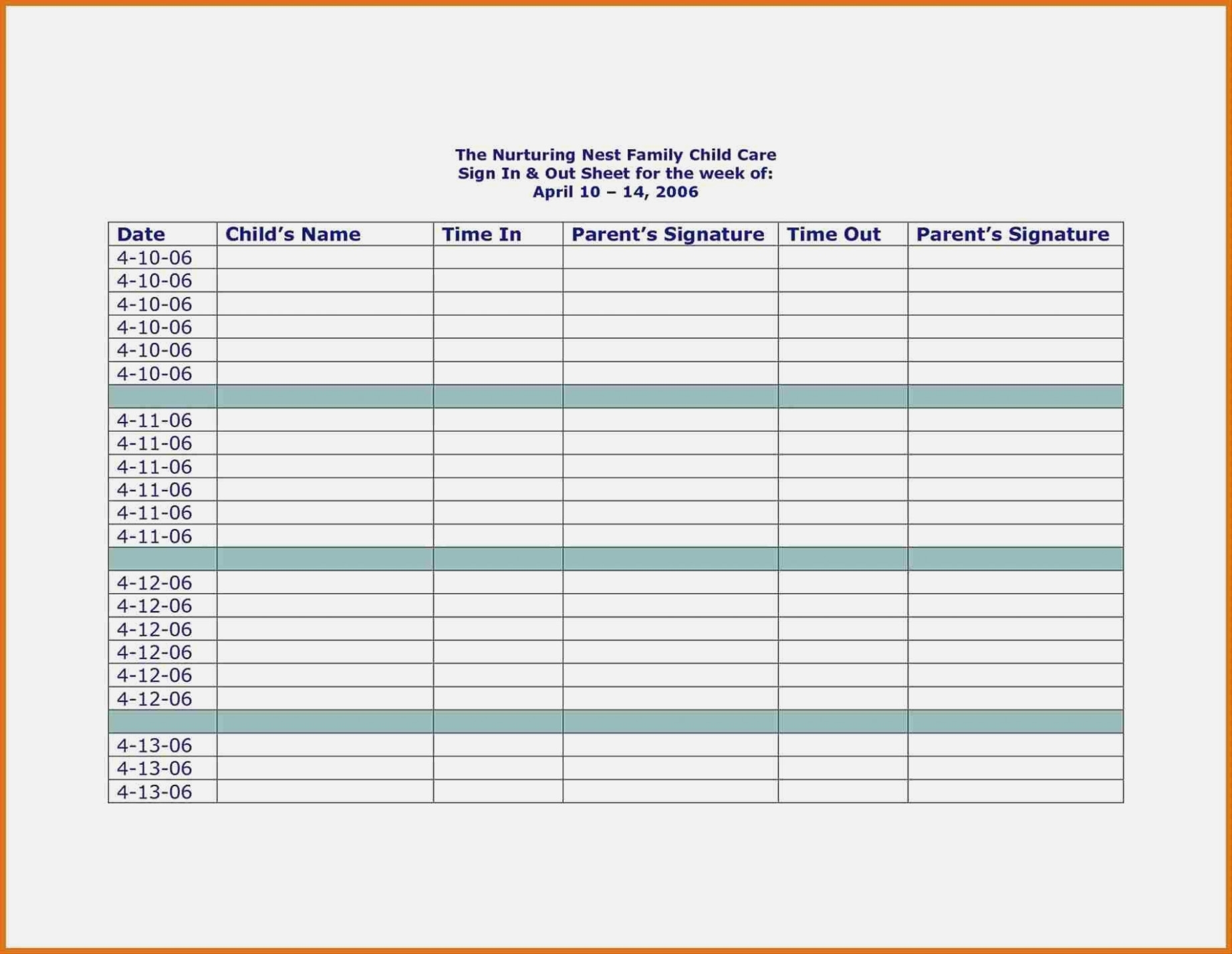 Sign Inet Template Attendance Form Rhmughalsinfo Himama Childcare intended for Day Care Attendance Sheet Template