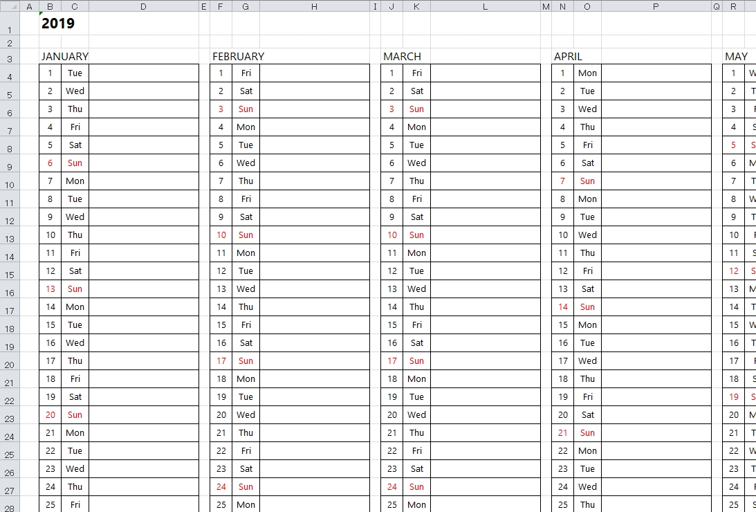 Simple Excel Calendar Template with Annual Calendar Planner Excel Spreadsheet
