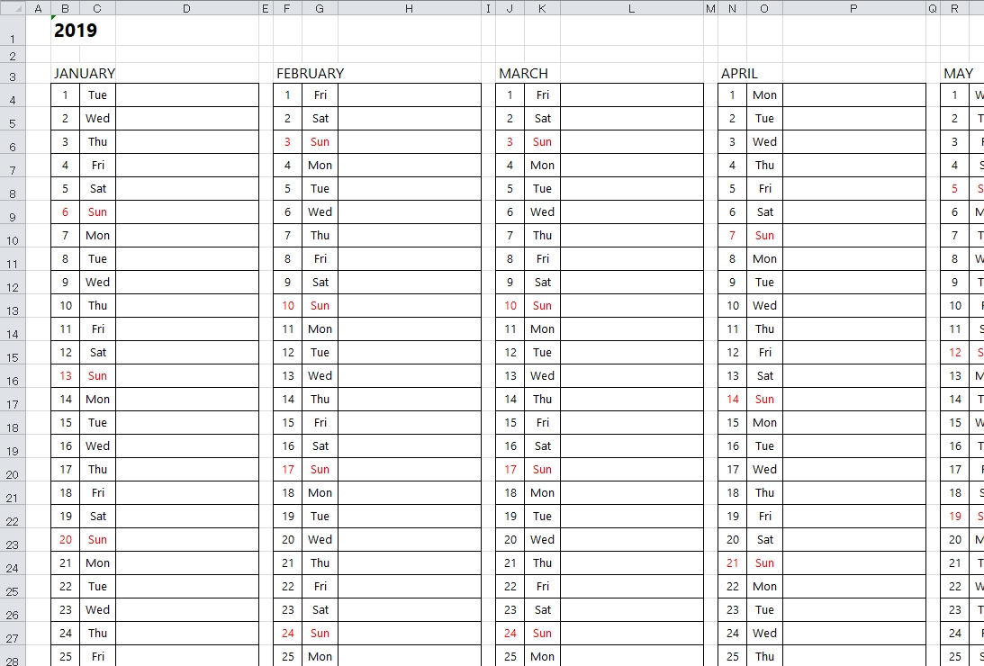 annual calendar planner excel spreadsheet