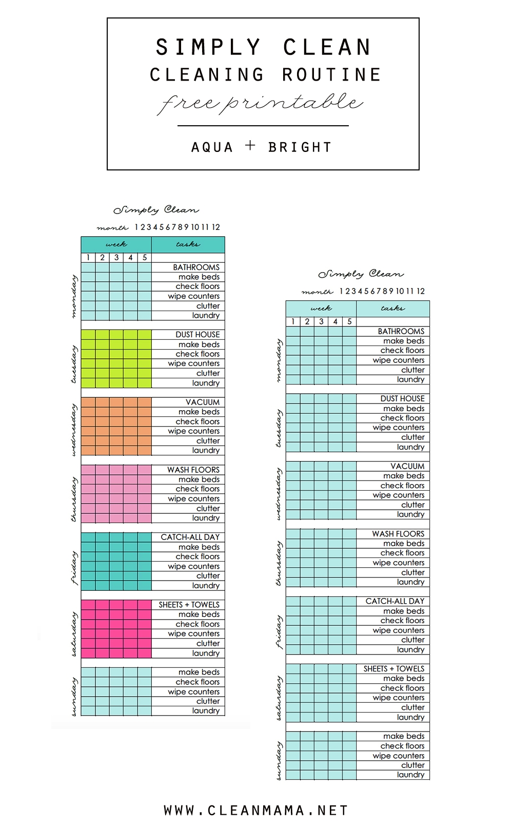 Simply Clean Cleaning Routine At A Glance Free Printable - Clean Mama for Free Printable Blow Up Calendar