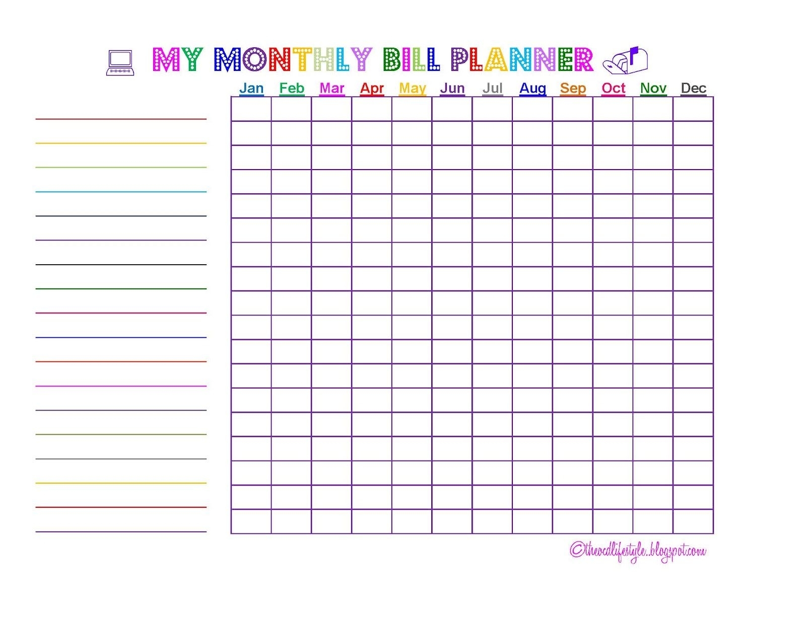 Printable Monthly Bill Payment Chart