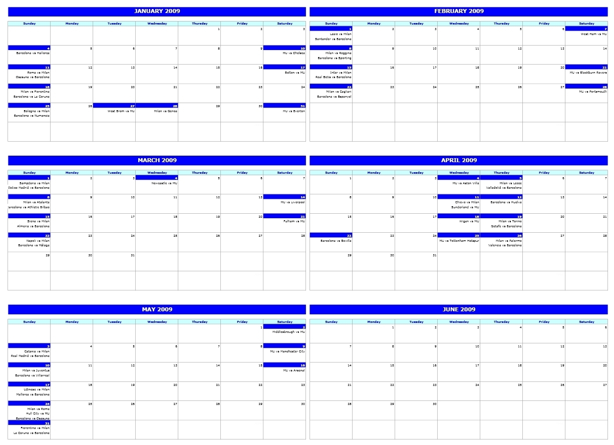 Six-Monthly Calendar with Template For Montlhy Calendar Of Events