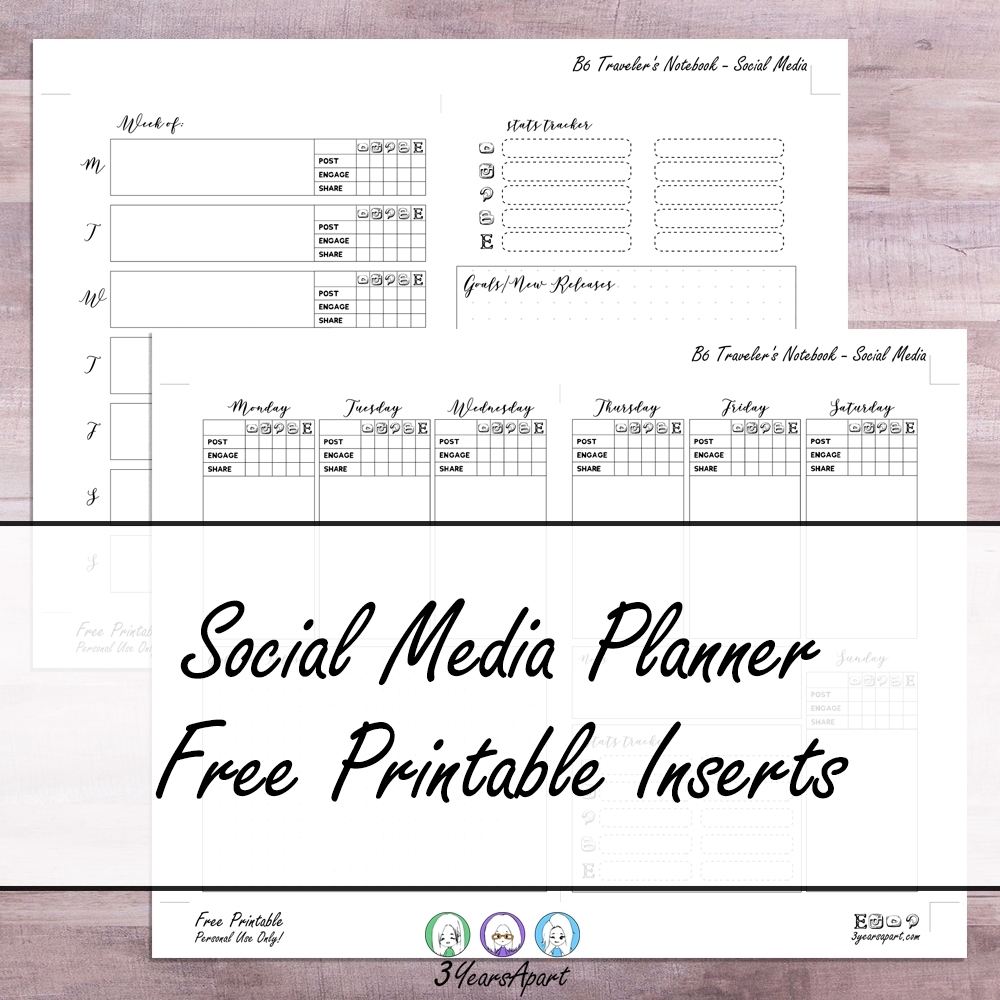 Social Media Planner Inserts | Free Printable For Traveler&#039;s intended for Sanrio A6 Monthly Planner Print