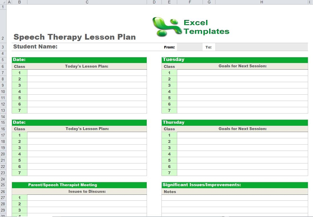 Speech Therapy Lesson Plan Template throughout Speech Language Lesson Plan Template