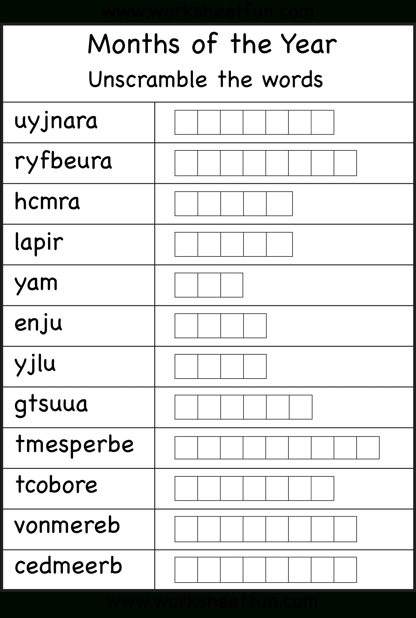 Spelling – Months Of The Year / Free Printable Worksheets – Worksheetfun for Months With Number Of Days On A Chart Paper