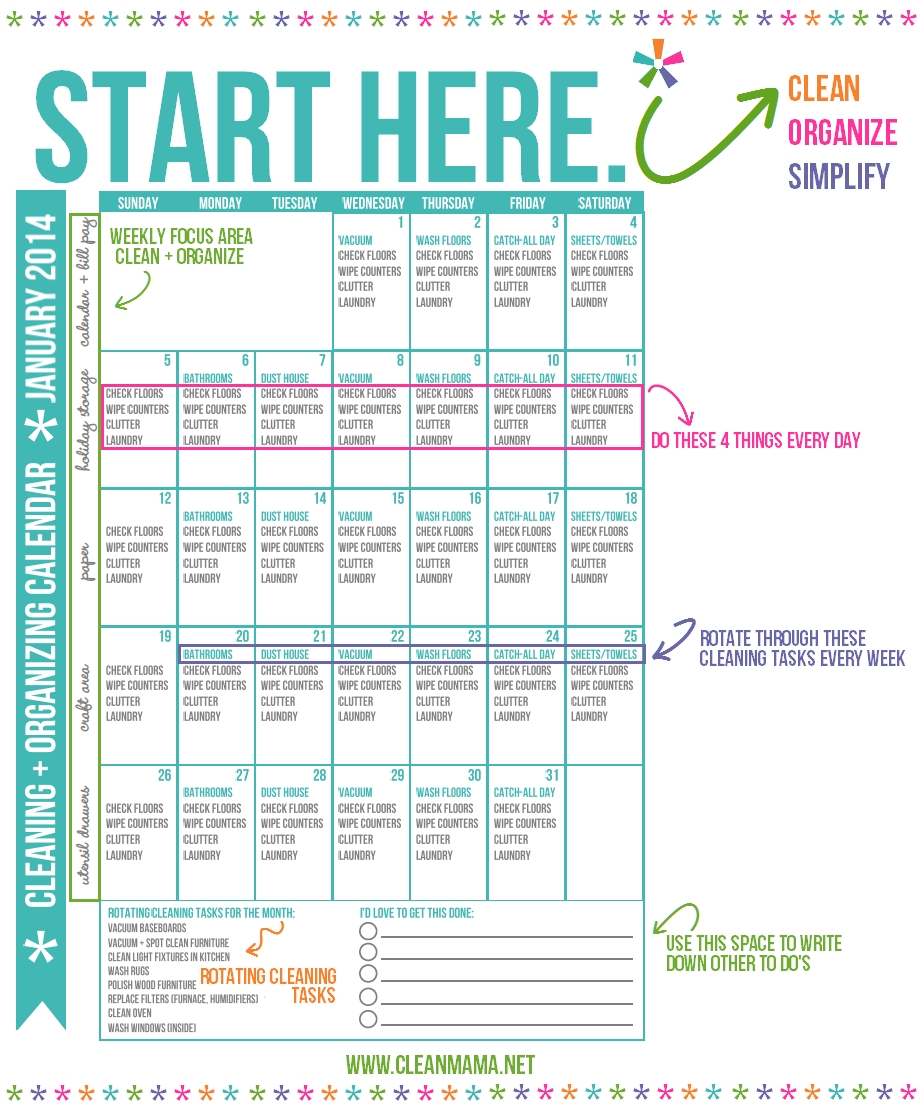 Start Here. - Weekly Cleaning Tasks - Clean Mama pertaining to Monday Through Friday Cleaning Schedule