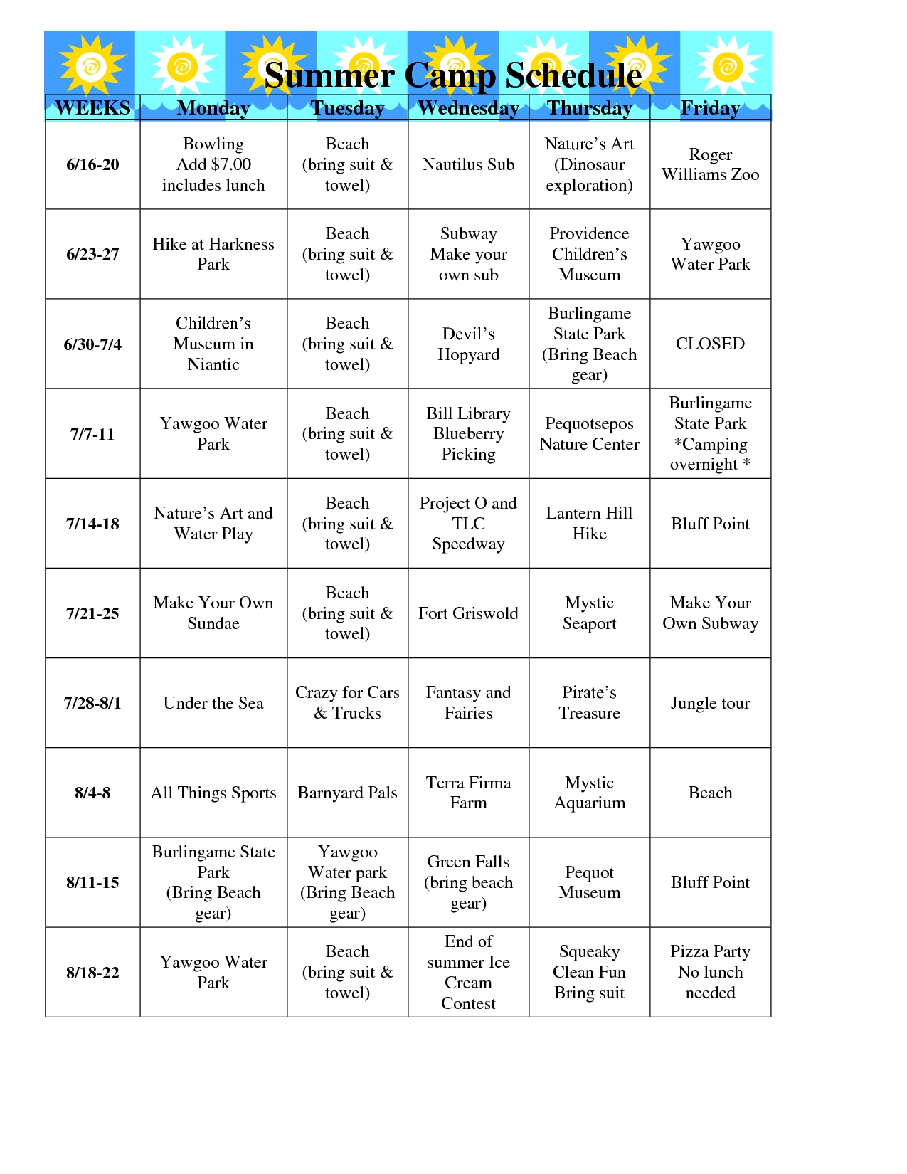 Summer Camp Schedule Template | Schedule | Schedule Templates intended for Daily Summer Activities For Preschoolers