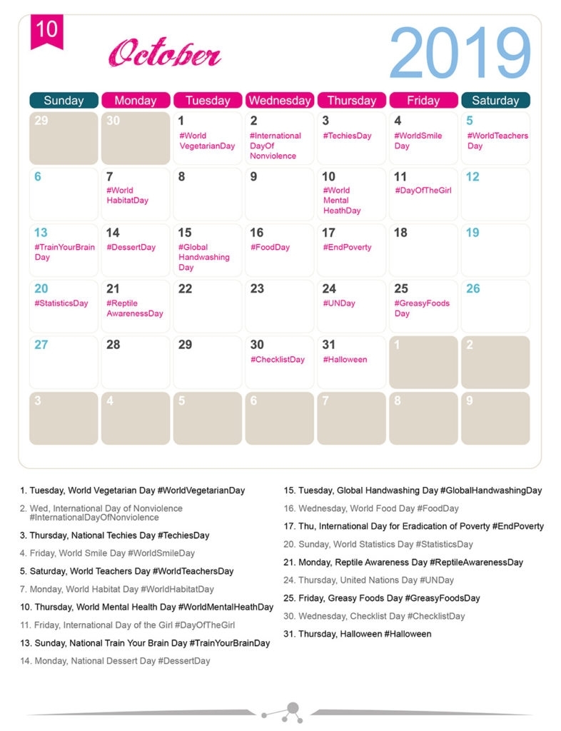 The 2019 Social Media Holiday Calendar - Make A Website Hub in Calendar Of National Theme Days