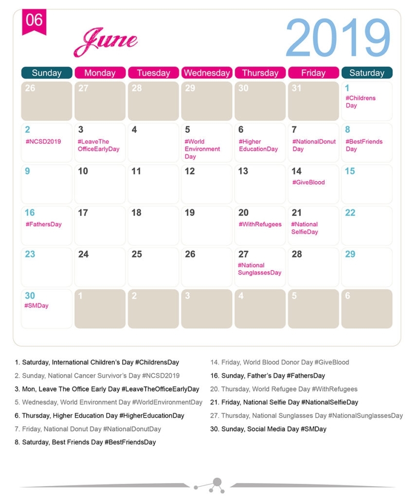 The 2019 Social Media Holiday Calendar - Make A Website Hub pertaining to Images What Is June National Days