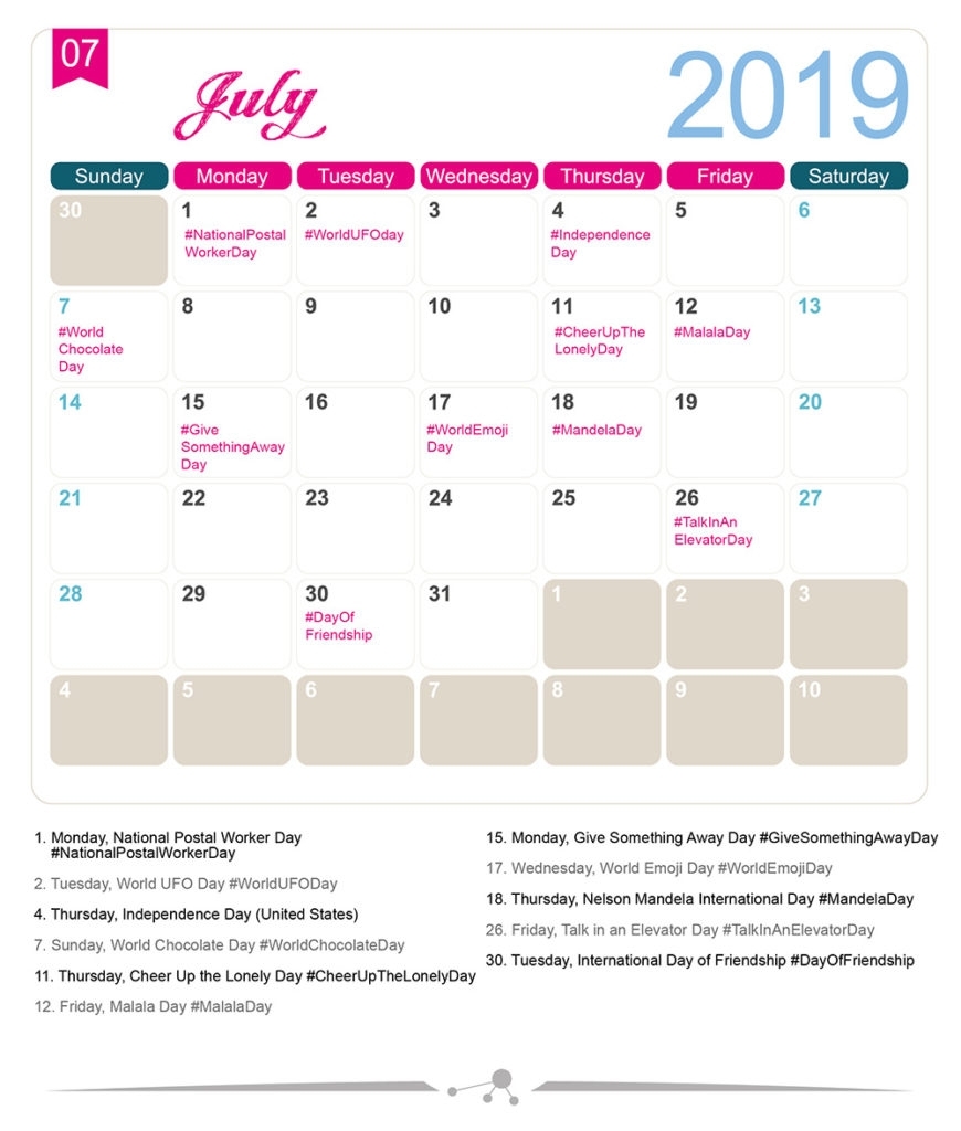 The 2019 Social Media Holiday Calendar - Make A Website Hub with regard to Month Of July National Days