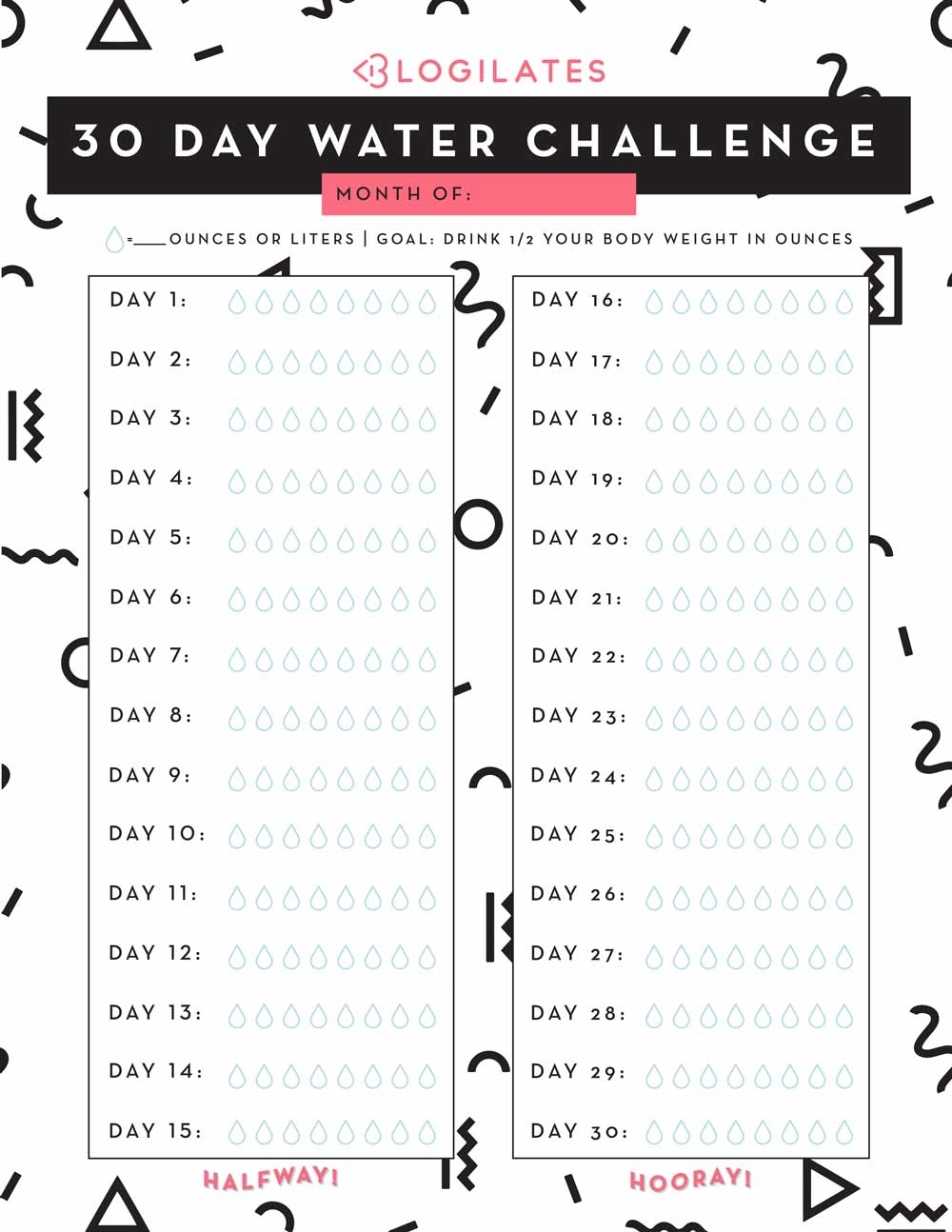 The 30 Day Water Challenge – Blogilates inside 30 Day Fitness Challenges Printable Charts