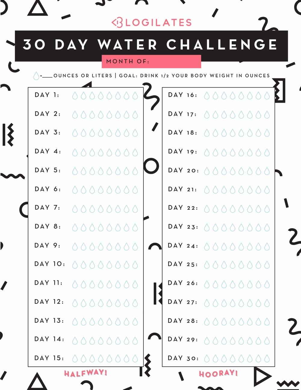 30 Day Fitness Challenges Printable Charts