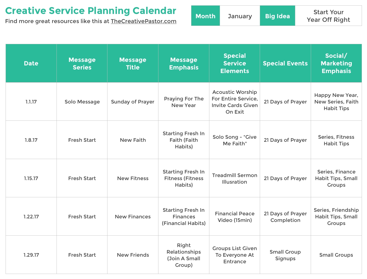 Church Calendar Of Events Template