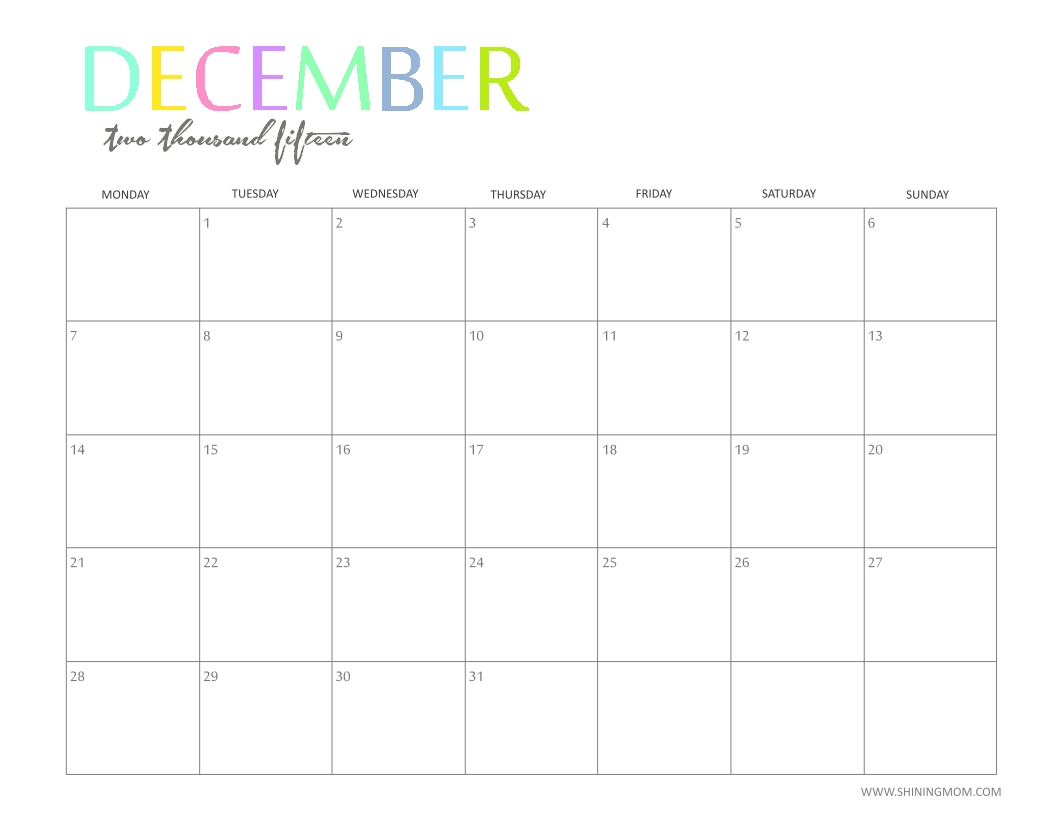 The Printable 2015 Monthly Calendarshiningmom Is Here regarding Editable 2015 Monthly Calendar Printable