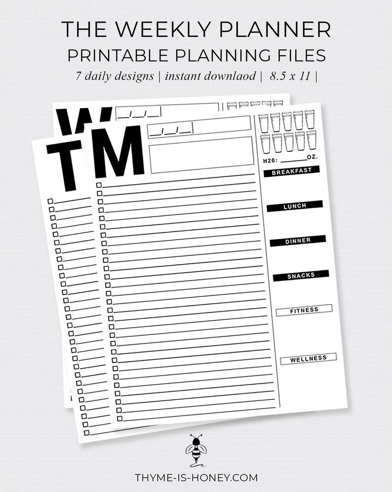 The Weekly Planner Digital Files | Etsy for 7 Days A Week Planner