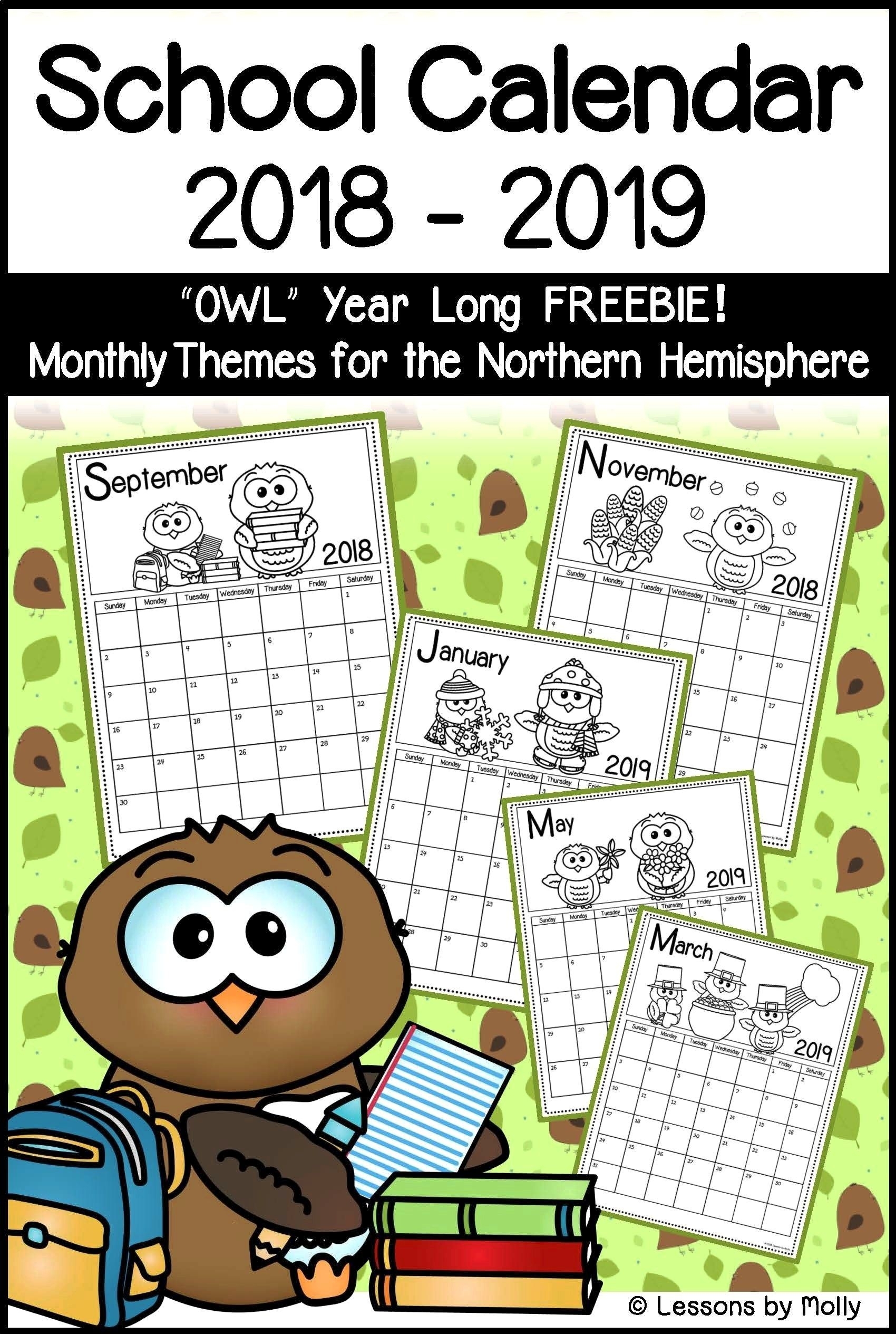 This #free 2018-19 Monthly Calendar Includes A Printable #calendar with Printable Months Of Year Owl