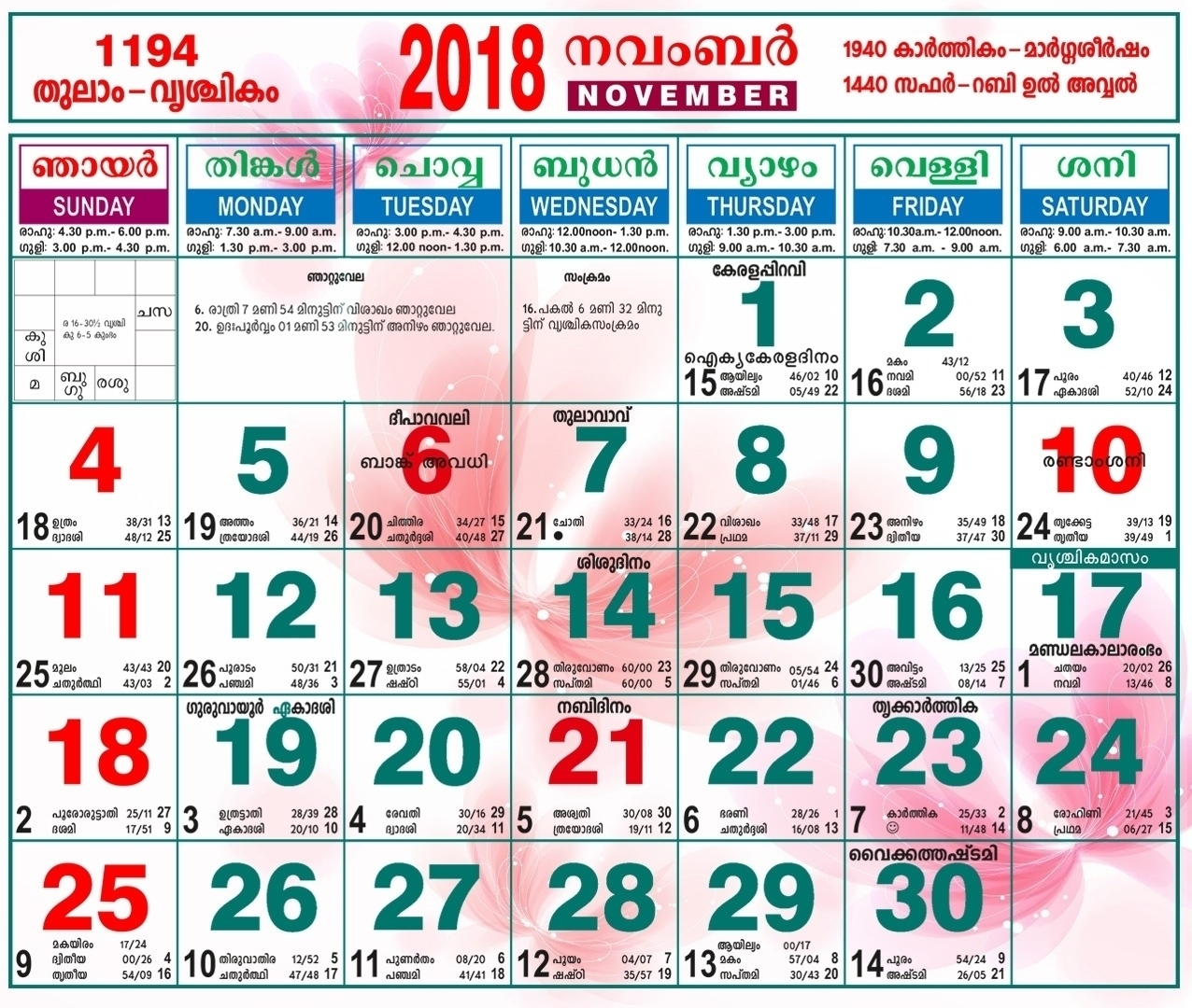 Tithi Toran Calender November 2018 | Template Calendar Printable with Vedic Calendar For Sep 27 1940