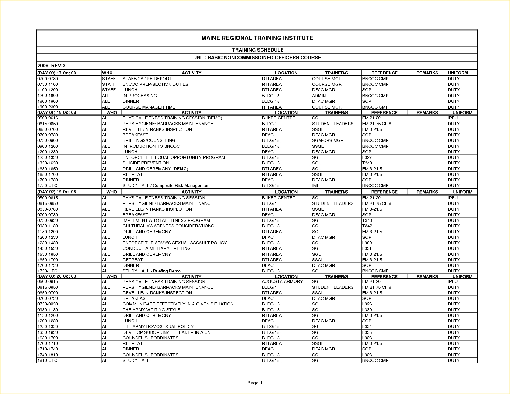 Training Plan Template Excel Download intended for Free Printable Blank Training Plan Year