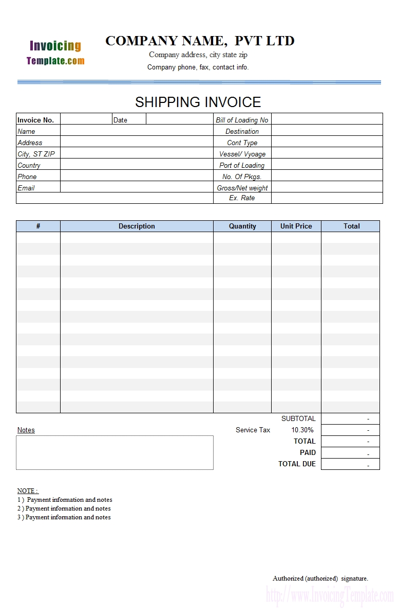 Transportation Invoice with Numbers Template For Paying Bills