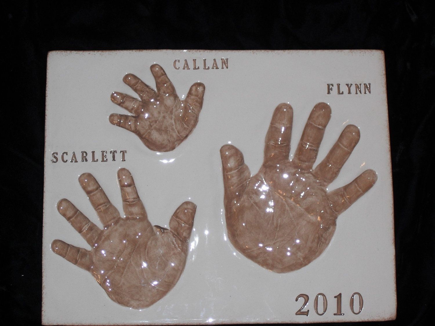 Triple Sibling Handprint Plaquemail With Mold Kit For 3 Prints in Handprint Footprint With Siblings Ideas