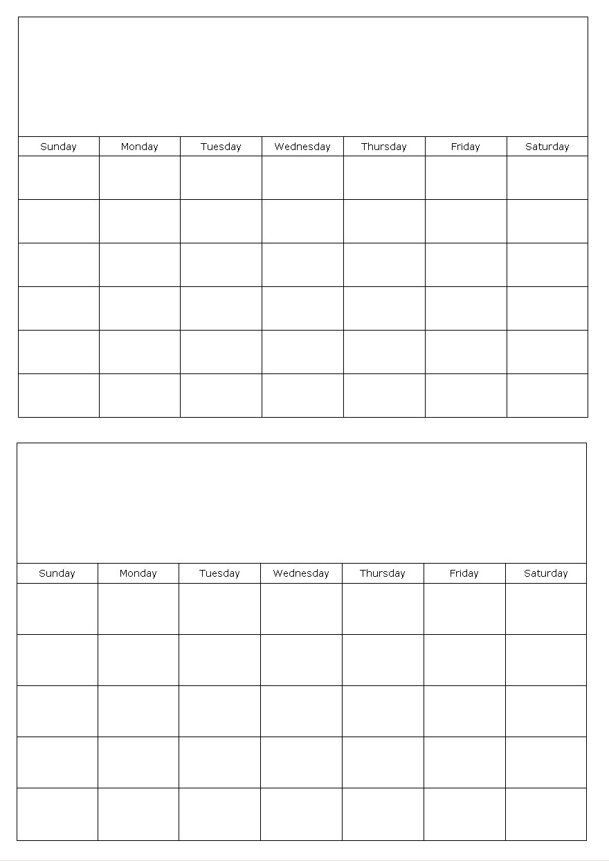 Two Months On A Page Blank Calendar Template regarding Template Of A Blank Calendar Of A Month