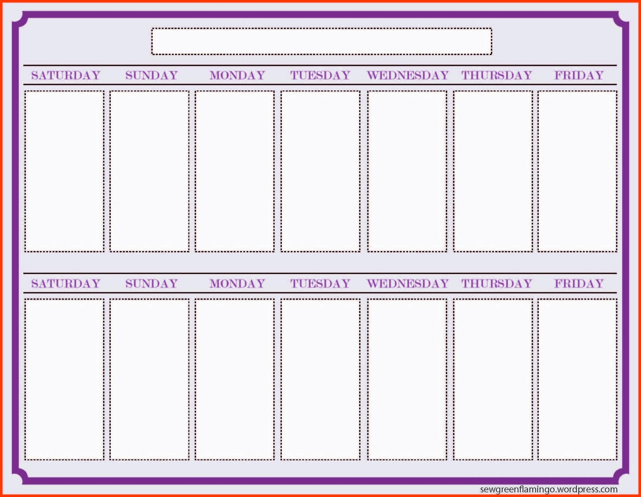 Two Week Calendar Template Awesome 6 Two Weekly Calendar Of Two Week with regard to Free 2 Week Blank Printable Calendar