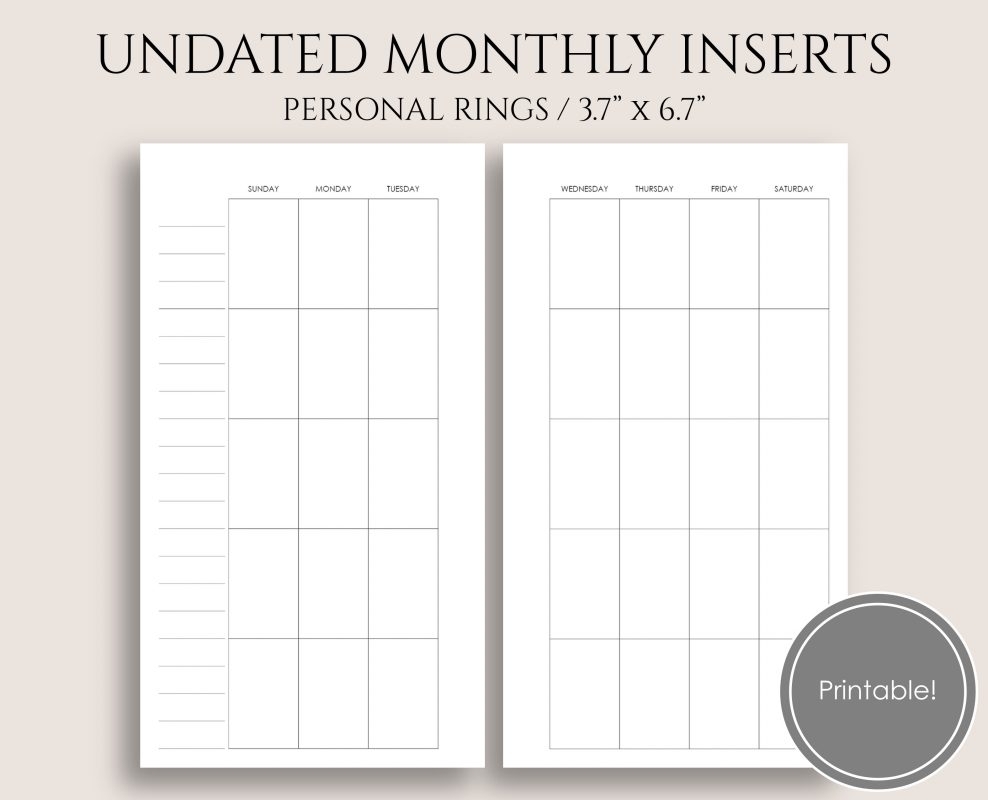 Undated Monthly Calendar Printable, Sunday-Saturday - Pt Paper with regard to Undated Printable Monthly Calendar Free