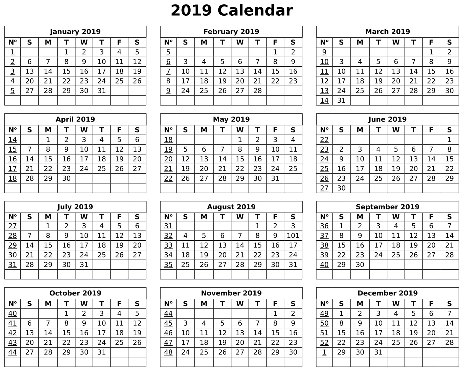 Us Fiscal Year 2019 Calendar With 2018 In Word Pdf Excel Format inside Fiscal Year Vs Calendar Year