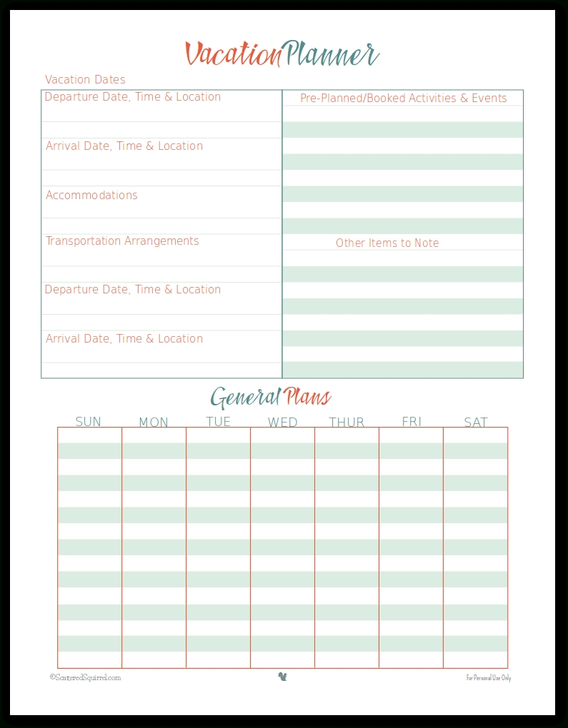 Vacation Planner Printables intended for 1 Week Vacation Calendar Printable