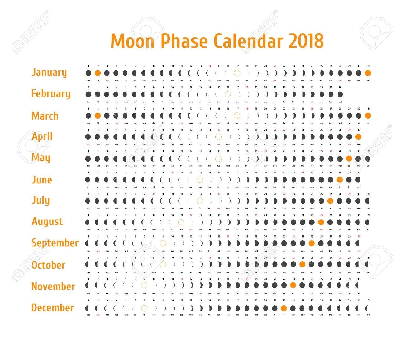 Vector Astrological Calendar For 2018. Moon Phase Calendar For within Phases Of The Moon Calendar