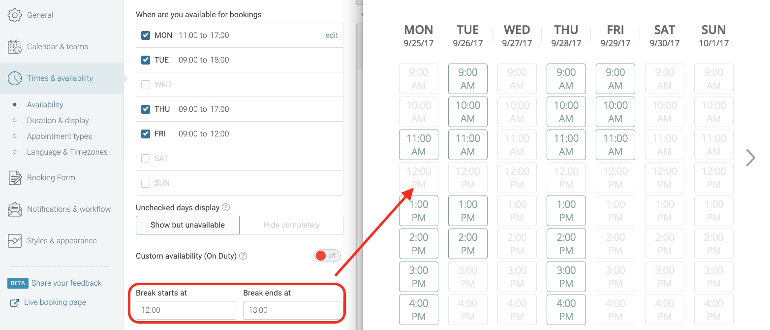 Walkthroughs: Setting Your Availability - Youcanbook Knowledge Base pertaining to Weekly Calendar With Quarter Time Slots