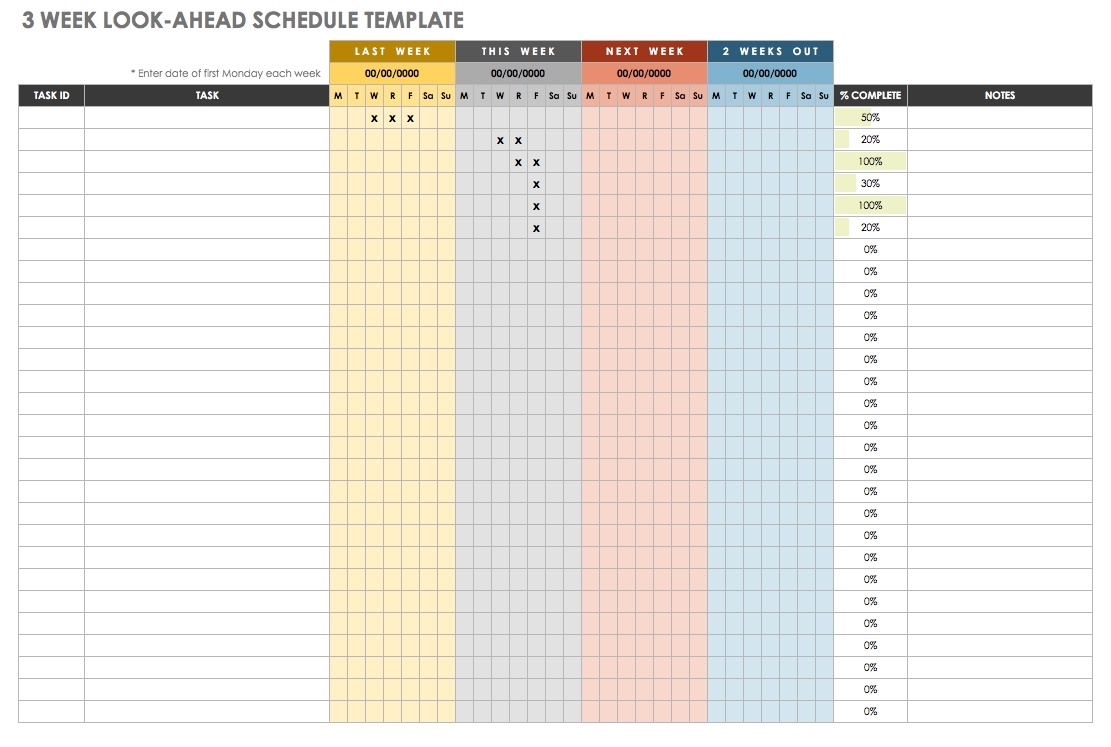 Week Schedule Late Look Ahead Construction Excel Calendar Menu Plan pertaining to 3 Week Task Planner Whiteboard