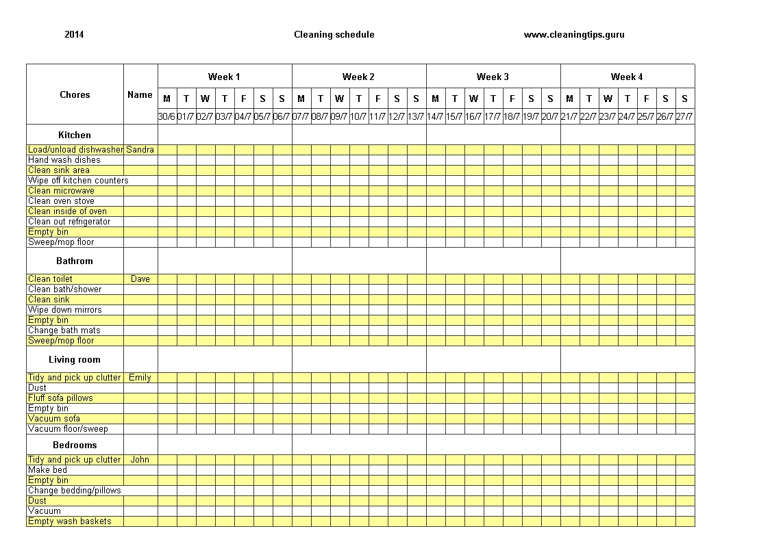 Week Schedule Template Free Excel Weekly Cleaning Templates At inside 4 Week Blank Rotating Schedule Calendar