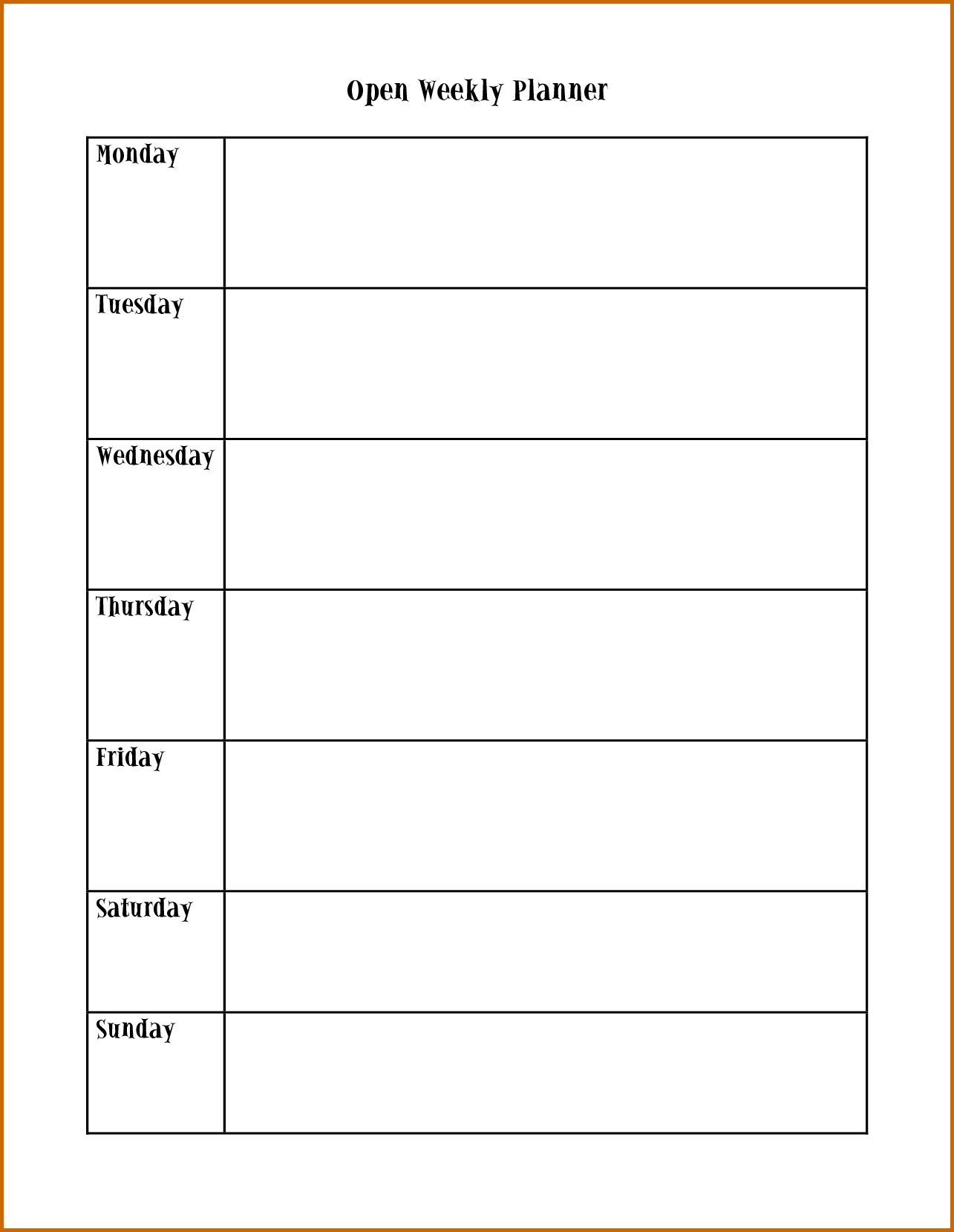 Week To Week Rental Agreement Template 104598 10 Weekly Planner in Monday To Friday Weekly Planner