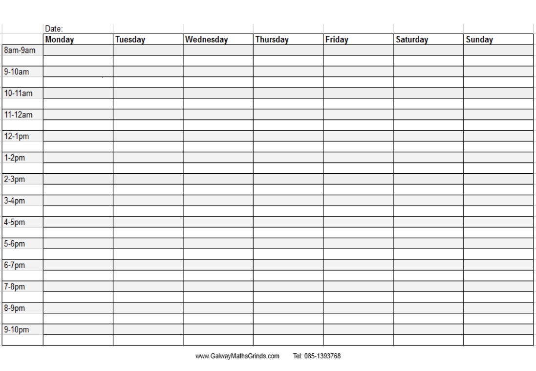 weekday schedule with time slots calendar inspiration design