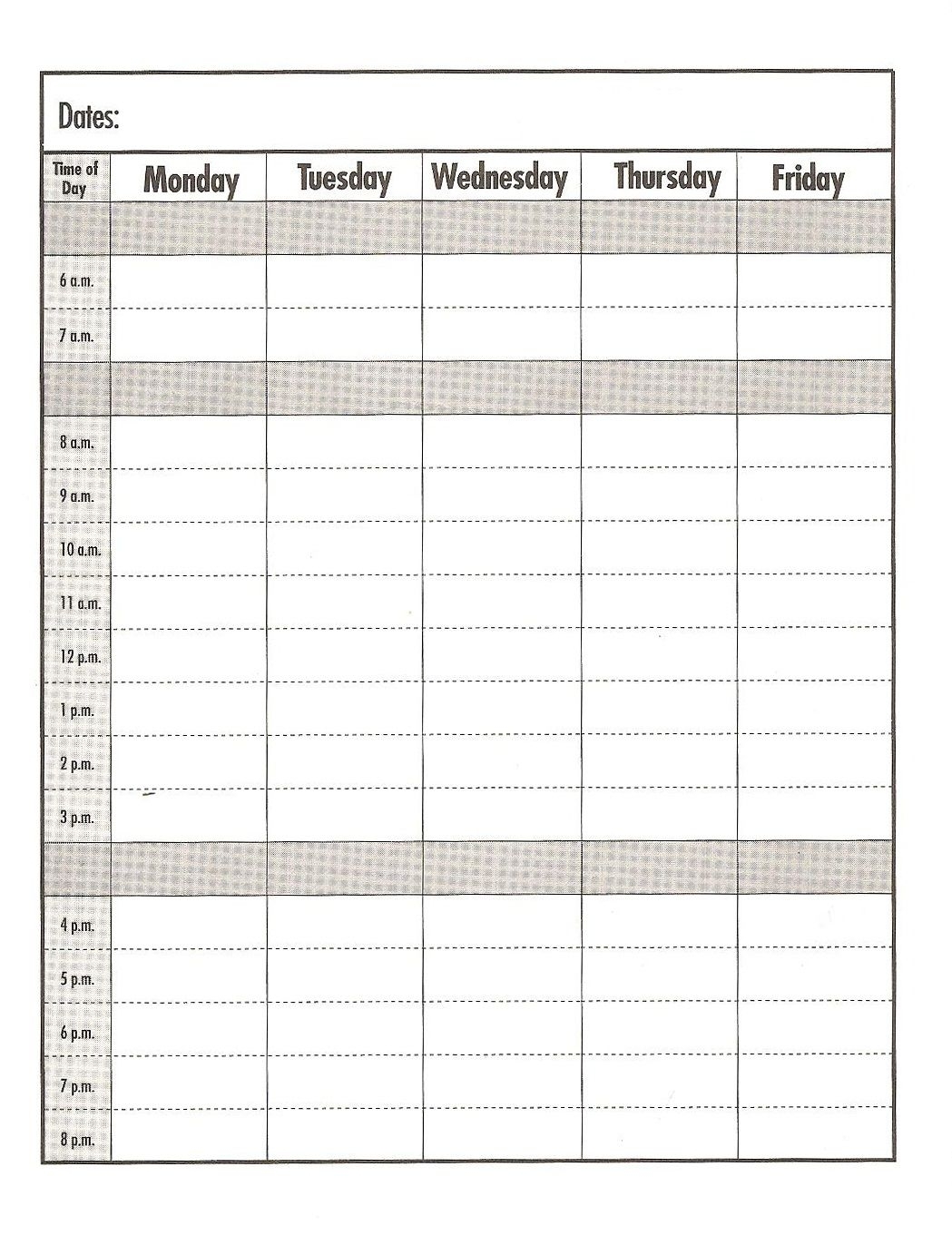 weekday schedule with time slots calendar inspiration design