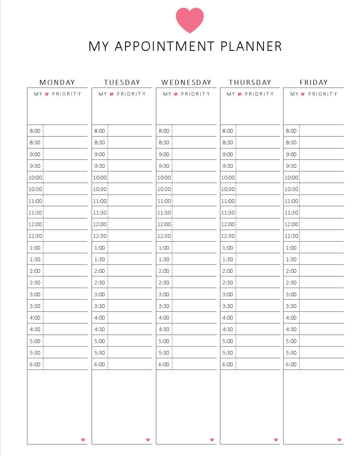 daily appointment schedule template free