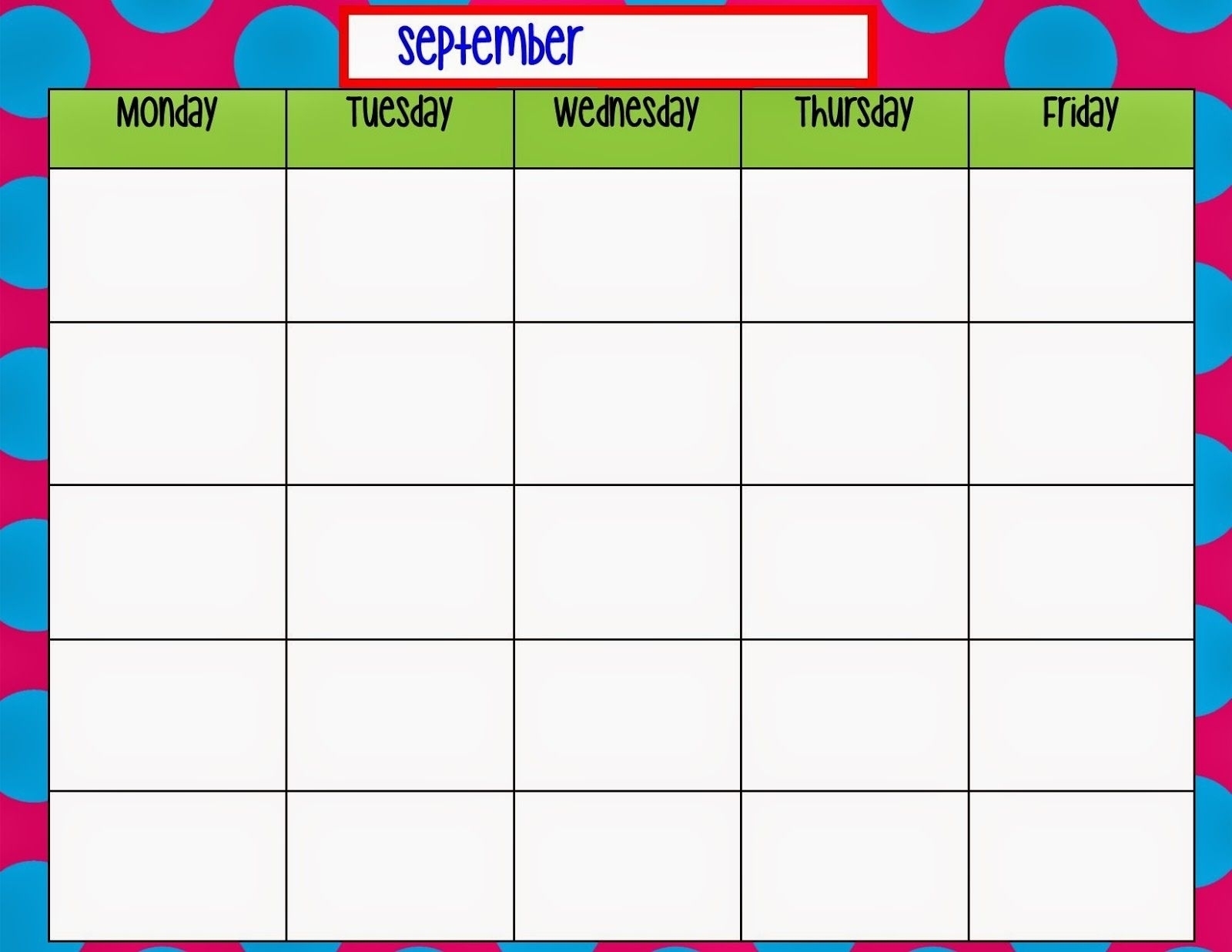 Weekly Blank Calendar Monday Through Friday | Template Calendar in Monday To Friday Planner Template