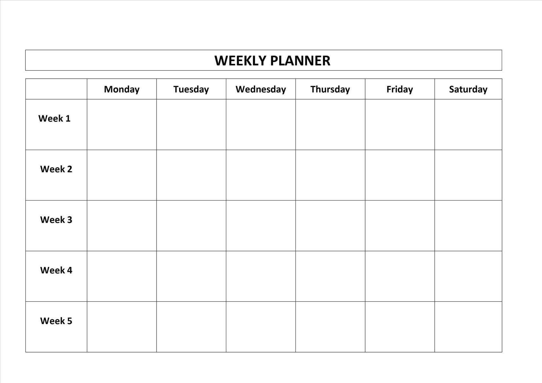 Weekly Blank Calendar Monday Through Friday | Template Calendar pertaining to Blank Weekly Monday Through Friday Calendar Template