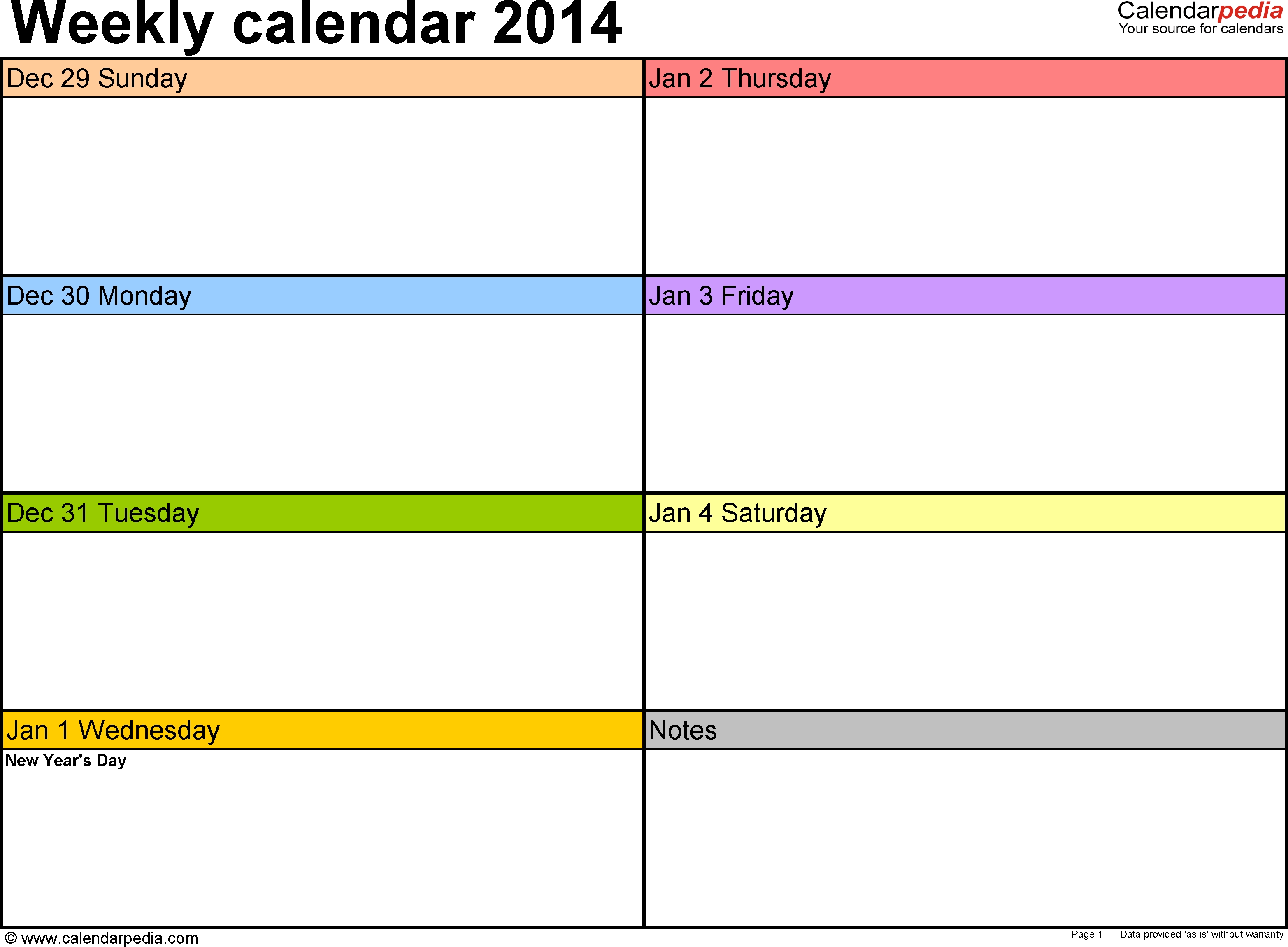 Weekly Calendar 2014 For Pdf - 4 Free Printable Templates throughout Blank 4 Week Calendar Printable