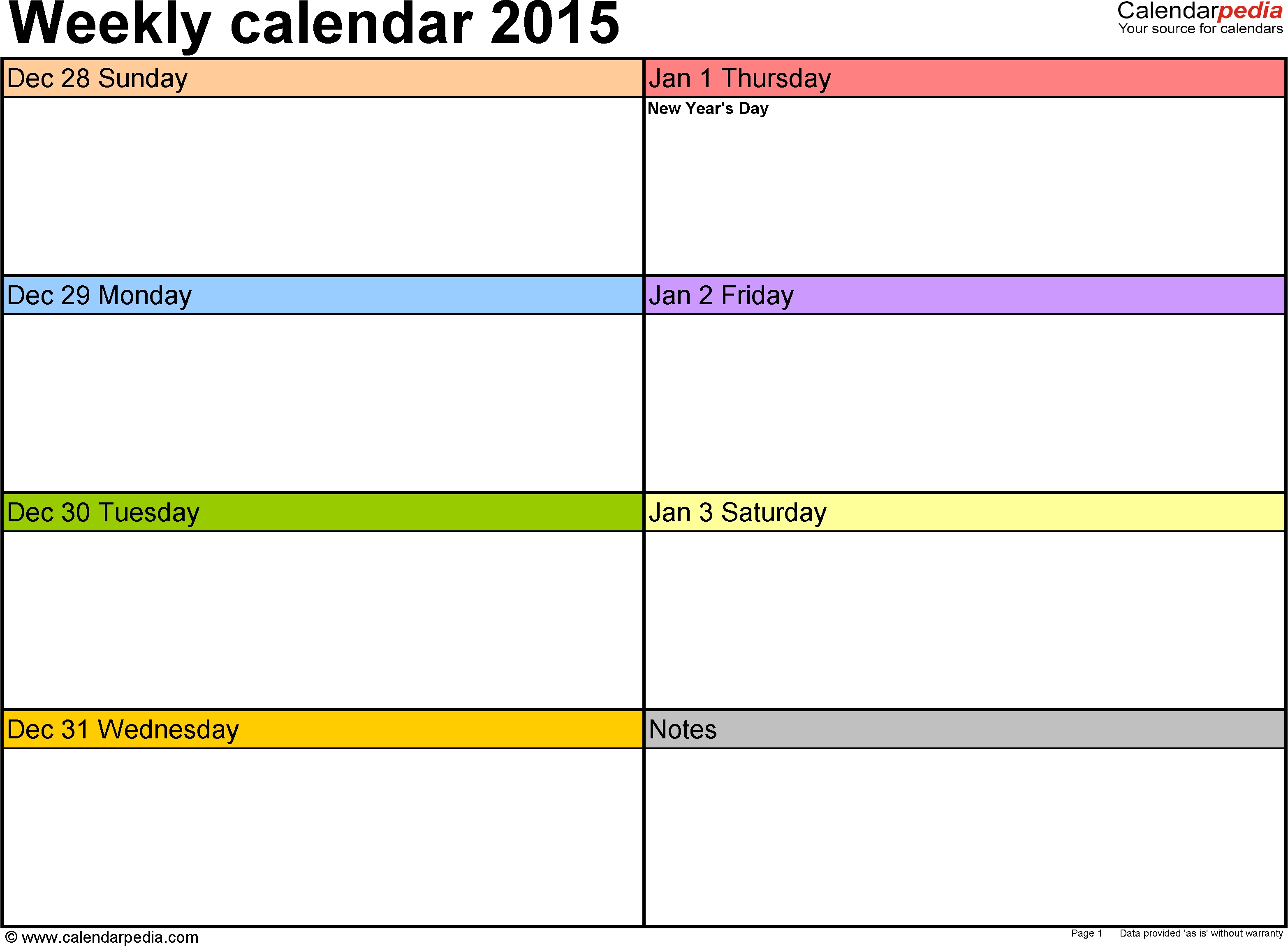 Weekly Calendar 2015 For Excel - 12 Free Printable Templates for Printable Weekly Calendar With Top 5 For Week