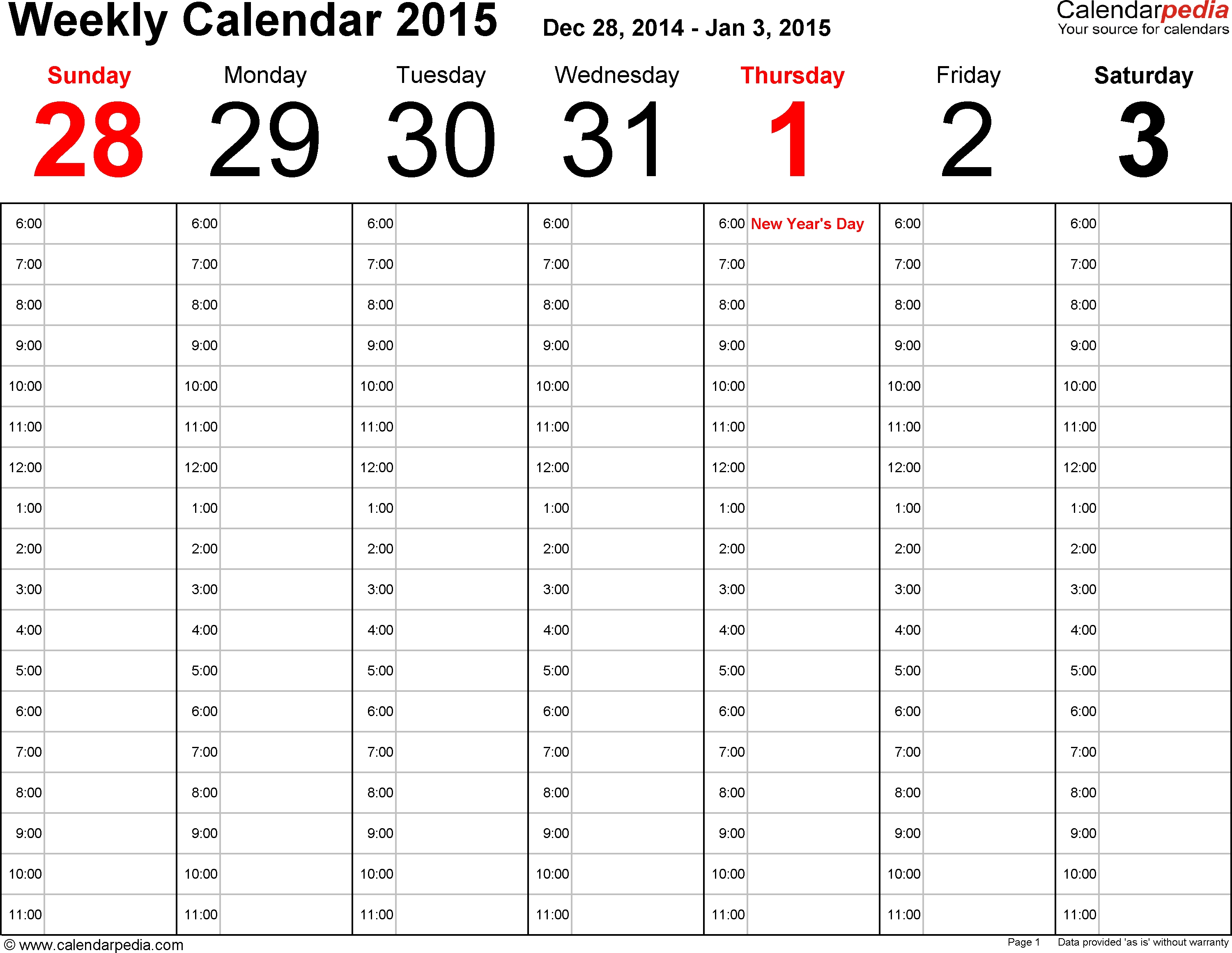 Weekly Calendar 2015 For Excel - 12 Free Printable Templates in Day And Time Calendar Template