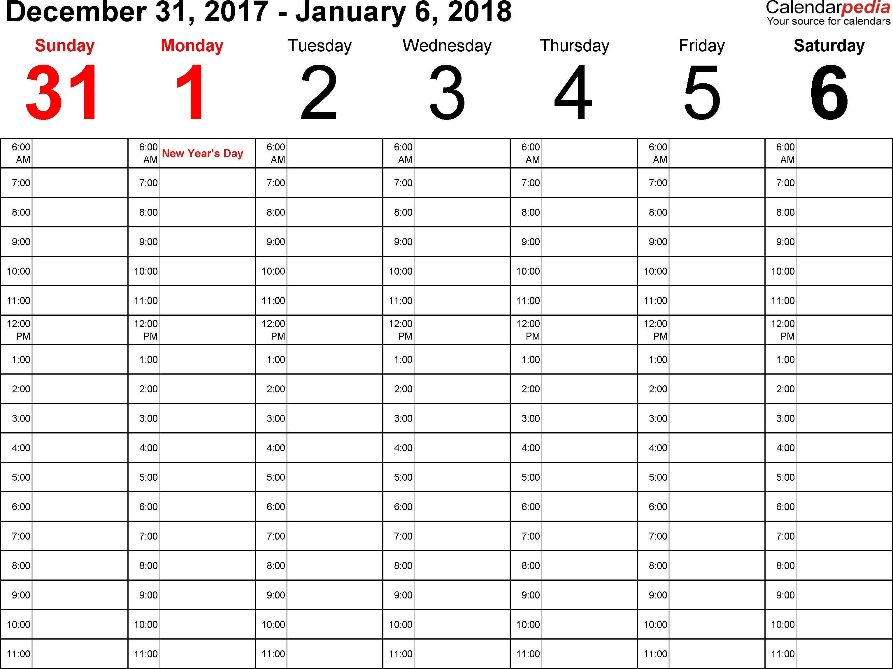 Weekly Calendar 2018 For Word - 12 Free Printable Templates for Blank 7-Day Calendar With Time